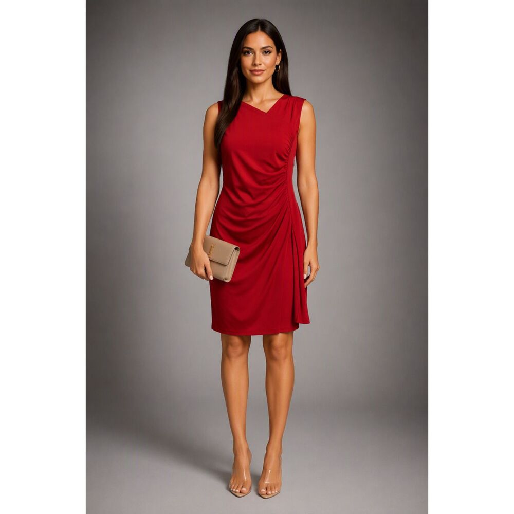Michael Kors Red Ruched Mini Dress Size 8 Asymmetrical Y2K